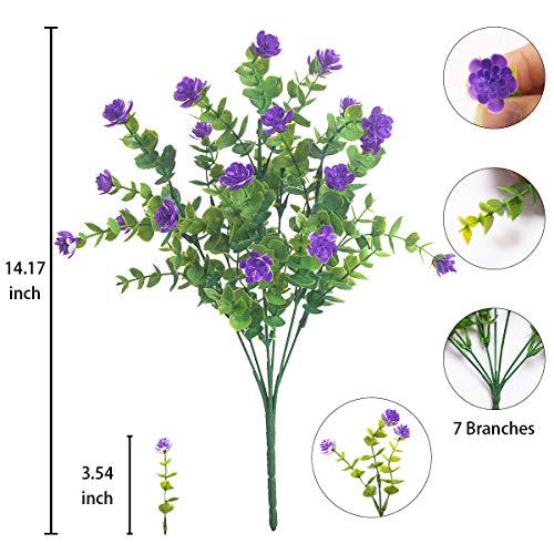 Artificial Flowers Outdoor,8 Bundles UV Resistant Fake Flowers,Outside Plastic Faux Flowers Greenery Shrubs Plants for Indoor Outdoor Planter Home Porch Decor(Purple) - color: Purple, size: 8 Bundles