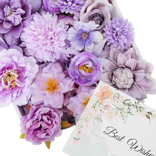 Purple Silk Flowers, Artificial Flower Combo Box Set with Stems for Bridal Wedding Bouquets, Table Centerpieces Decor, Floral Arrangement Home Decor(Purple) - color: Purple