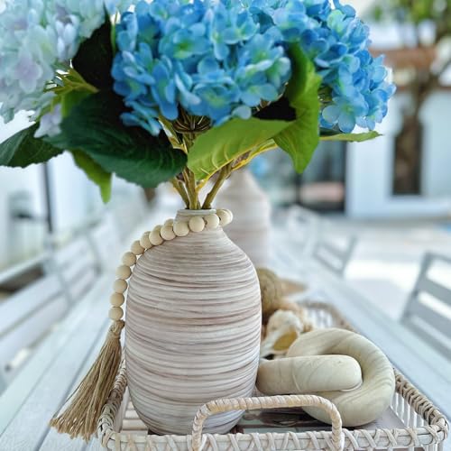 ALMA 9 Inch White Boho Vase for Modern Farmhouse|Ceramic Pampas Grass Vases|Decorative Rustic Vase for Home Decor, Modern Farmhouse, Coffee Table, Shelf, Mantel Decor - color: Oval-white-9''