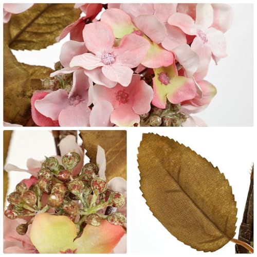 GnFlus Fake Fall Flowers Artificial Silk Dried Hydrangea with Seed 4 PCS Artificial Fall Flowers Dried Florals Bouquet Autumn Decorations for Office and Home Cream White - color: Hydrangea - Pink