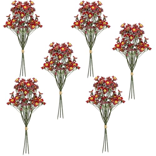 Small Daisy Flowers Artificial Wildflowers Chamomile Red 18 Pcs | Mini Daisies Flowers Silk Spring Summer Chamomiles for DIY Floral Arrangements Wedding Table Centerpieces Party Home Decor - color: Red