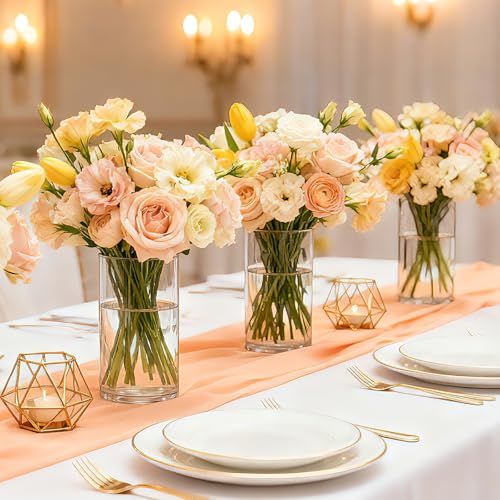 12pcs Thick Glass Cylinder Vase 6 Inch – Clear Glass Flower Vase & Floating Candle Holders for Centerpieces,Cylinder Vases Bulk Weighted Base for Wedding, Home & Dining Table Décor Gift - size: Smooth-12PCS