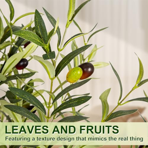 5FT Artificial Olive Tree Indoor Tall Faux Olive Trees with White Planter Natural Wood Trunk and Lifelike Fruits Potted Realistic for Home Office Living Room Decor - size: 5ft