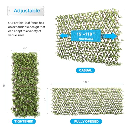 Patio Paradise 1PC Artificial Ivy Expandable Privacy Fence Screen Faux Greenery Wall Green Vines Leaf Hedge Outdoor Lattice Panels Covering for Apartment Balcony Deck Porch Backyard, Single-Side - color: Buxus Leaves