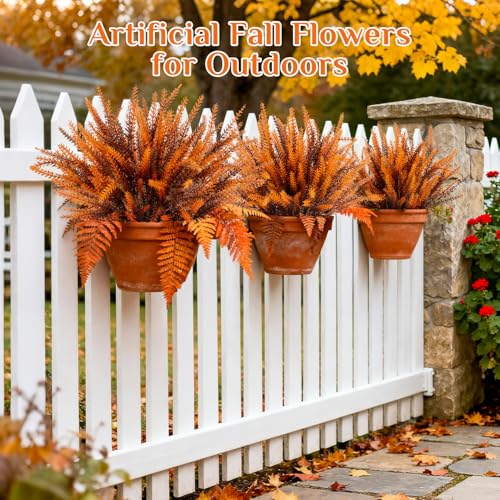 RAINFLOW 6PCS Artificial Fall Flowers for Outdoors Thanksgiving Decor UV Resistant Artificial Autumn Lavender Flowers, Vivid Fall Flower for Vase Planter Garden Patio Balcony Thanksgiving Decor