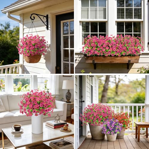 20 Bundles Artificial Flowers for Outdoors, Fake Silk Flowers UV Resistant Faux Realistic Plastic Plants for Spring Summer Porch Patio Garden Planter Window Box Home Decor, Fuchsia - color: Fuchsia