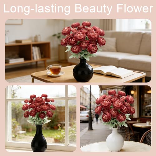 Artificial Silk Peony Fake Flowers,6PCS Artificial Faux Peonies Bulbs with 24 Silk Heads for Indoor Outdoor DIY Bouquets Wedding Centerpieces Home Decoration - color: Wine Red