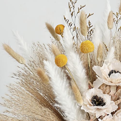 Natural Dried Pampas Grass Bouquet – Rustic Green & Beige Arrangement Kit for Floor Vase, Wedding Centerpiece, Living Room & Boho Wall Decor (Soft Harvest) - color: Soft Harvest