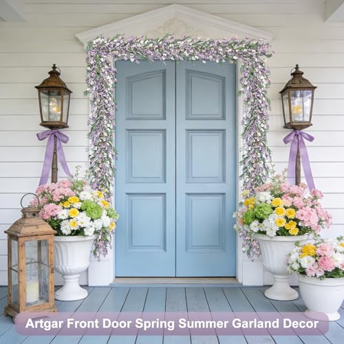 Artgar Flower Garland 6Ft Spring/Summer Garlands Floral Garland for Mantle All Year Round Paper Garlands Decor for Indoor Outdoor Home Wedding Arch Porch Stair Backdrop Year Round Decor (Purple) - color: Purple (6ft)