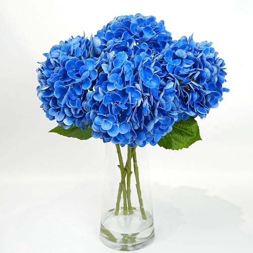 Jahe 4 Pcs Hydrangea Artificial Flowers, 20'' Tall Large Bloom Faux Hydrangea Flowers,Real Touch Fake Flowers, Bouquet Home Wedding Decor, DIY Floral Arrangement, Dark Blue - color: Blue