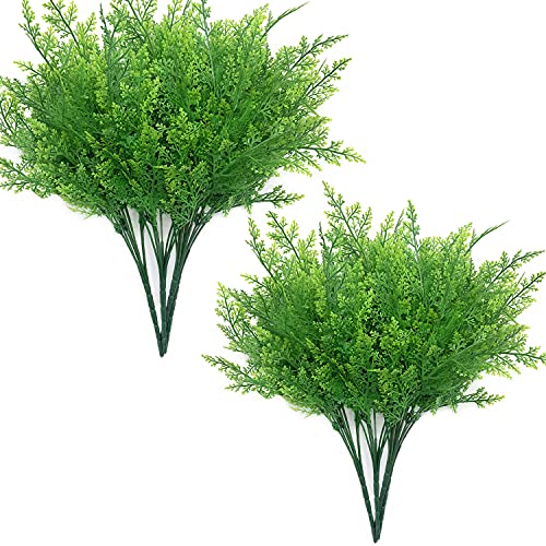 Artificial Ferns Plants, Fake Greenery Plastic Plant Faux Shrub for Indoor Outdoor Home Garden UV Resistant Leaves Decor Garland Grass Foliage Party Wedding Christmas Decorations - Green 8 Pack - color: Fern Grass/ 8 Pack