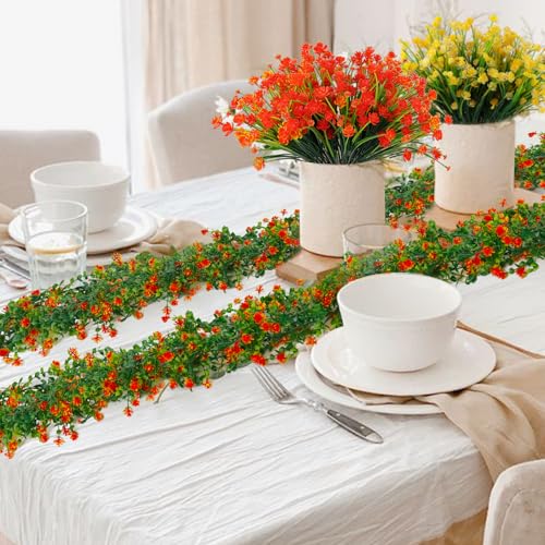RECUTMS Faux Eucalyptus Garland Plant Fake Vines, Artificial Hanging Eucalyptus Leaves Greenery Vines Arch Kit Flower Green Garlands for Wedding Backdrop Wall Party Home Indoor Outdoor(Orange) - color: Orange
