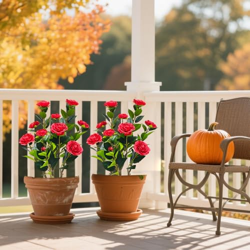 2Pack Artificial Camellia Tree, 2FT Faux Camellia Plant in Pot with Red Flowers for Spring Home Front Door Outdoor Indoor Decoration,Red - color: Red, size: 1ft 11in
