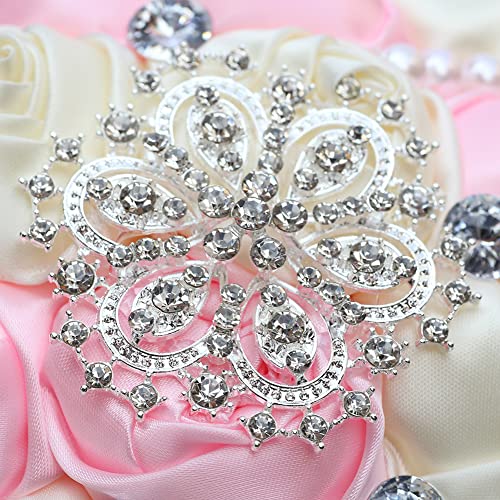 Sharebeauty 7.9 Inch Handmade Satin Rose Bridal Bouquet Toss Round Wedding Bouquet Throw Toss Artificial Flower Bunch Pink + Ivory - color: W3217d15 Pink/Ivory