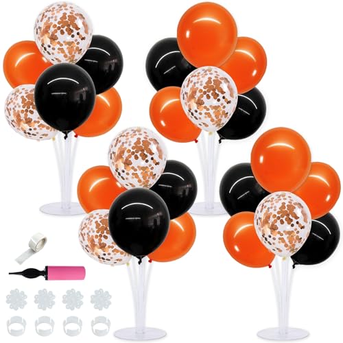 TONIFUL 4 Set Balloons Black Orange Confetti Balloon Stand Centerpiece Table Decorations for Halloween,Celebration Party Bar,Birthday Decorations,Anniversary,Graduation Decoration 2026 - color: Black Orange Confetti