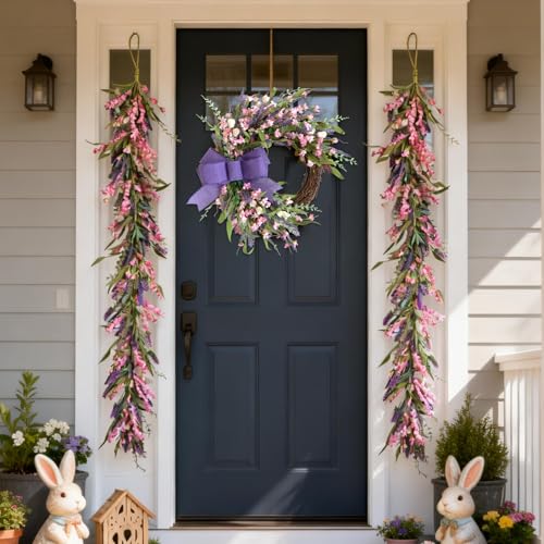 idyllic Purple Lavender Garland – 6ft Artificial Flower Vine for Summer Wreaths, Home Decor Wedding Parties Spring Garland for Indoor/Outdoor Use - size: 6 Ft
