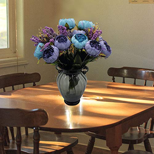 2pcs Artificial Peony Bouquets,19 Inch Silk Peony Bunch with 7 Faux Flowers,Classical Style Artificial Flowers with Leaves and Ornaments for Wedding,Home Décor Centerpieces(Blue) - color: Blue, size: Pack of 2