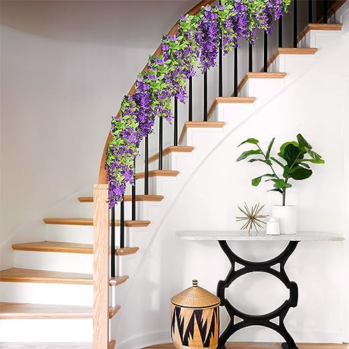 Findosom Wisteria Artificial Flowers Garland, 5Pcs Total 36FT Purple Wisteria Hanging Flowers, Flower Garland Decorations for Home Garden Outdoor Ceremony Wedding Arch Decoration - color: Purple, size: 5 PCS