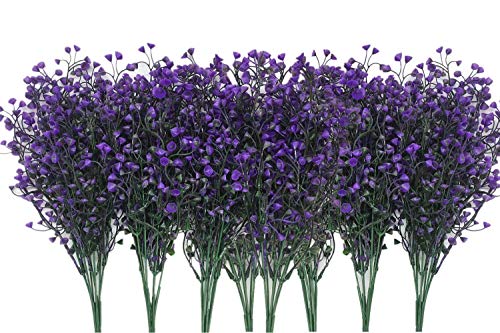 CATTREE Artificial Plants Shrubs Bushes, Plastic Fake Plants Wedding Indoor Outdoor Home Garden Verandah Kitchen Office Table Centerpieces Arrangements Christmas Decoration - Deep Purple 8 pcs - color: Bell Leaves-purple-8 Pcs