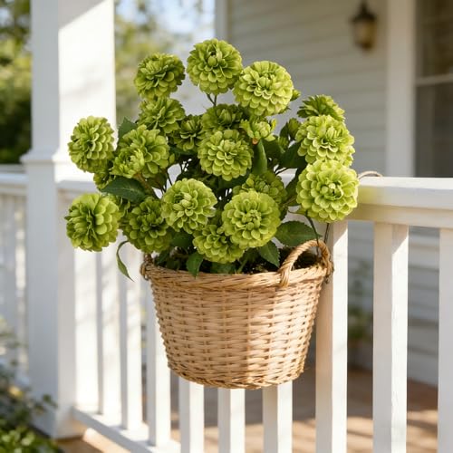 INXUGAO Artificial Flowers for Vase,6 Bunches Fake 27.5“ Green Long Stems Silk Pompon Dahlia for Indoor Outdoors Home Decor, Front Door Porches Yard Patio Garden Planters - color: Green