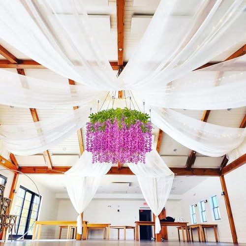 WEISPARK Fake Hanging Flowers - 12 Pieces 3.75 Feet/Piece Artificial Wisteria Vine Ratta Hanging Garland Silk Flowers for Home Party Wedding Decor (Fuchsia) - color: Fuchsia