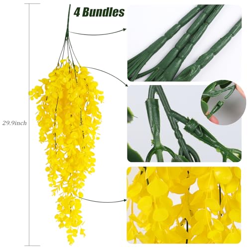 RECUTMS 4Pcs 29.9 Inches Fake Hanging Eucalyptus Plants UV Resistant Plastic Yellow Artificial Greenery for Indoor Outdoor Home Room Garden Farmhouse Front Porch Wedding Arch Patio Party Decoration - color: Pure Yellow 1