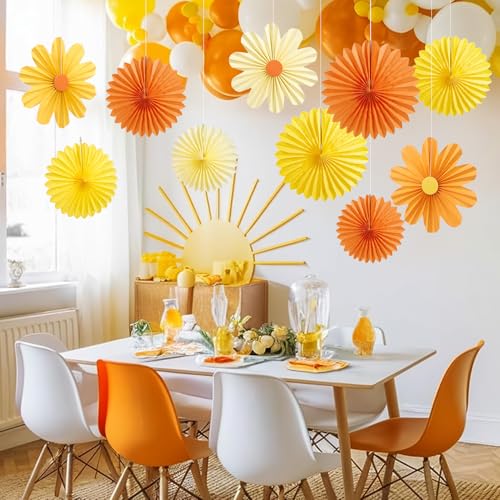 11PCS Paper Flowers Decorations for Wall Daisy Paper Fans Classroom Decoration Paper Orange Backdrop Decor Hanging Paper Fans for Birthday Baby Shower Indoor Spring Deco - color: Flower-daisy