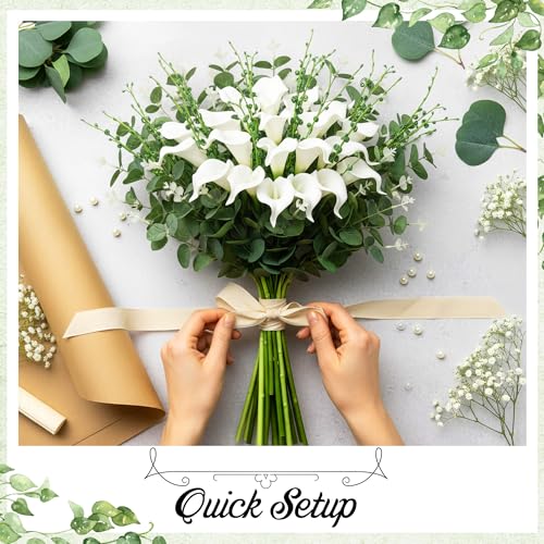 Suncalla 24 Pcs Artificial Calla Lily Flowers Bulk with Faux Eucalyptus Leaves Greenery Stems Jasmine White Calla Lilies Tulips Leaves Branches for DIY Bouquets Floral Arrangement Home Decor