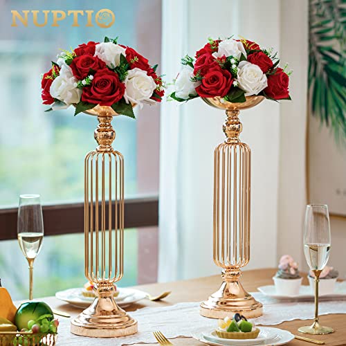 NUPTIO Flower Balls Centerpieces for Tables: Red White Fake Roses | 2 Pcs Artificial Flower Arrangements for Wedding Party Christmas Decorations - color: Red & White, size: 2 Pcs