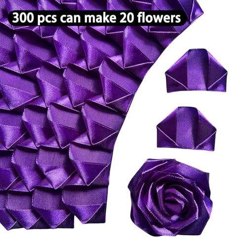 300Pcs Preformed Satin Petals for DIY Forever Roses - Cost-Effective Bulk Supply for Handmade Bouquets, Simplifying Wedding & Event Decor Preparation (300 Pcs Dark Purple) - color: 300 Pcs Dark Purple
