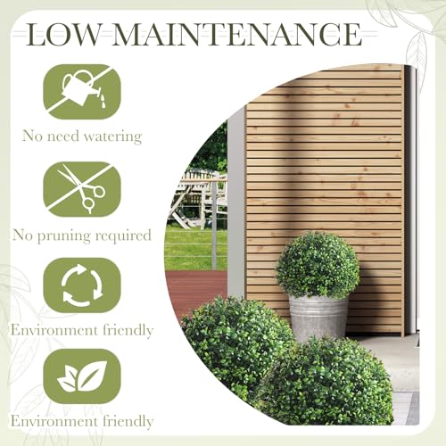 Yunlly 2 Pack 18" Artificial Boxwood Ball Bush Topiary Trees Fake Outdoor Plants, Realistic UV Resistance Faux Shrubs with Spike Greenery Topiary for Front Porch Garden Yard Patio Indoor (Green) - color: Green