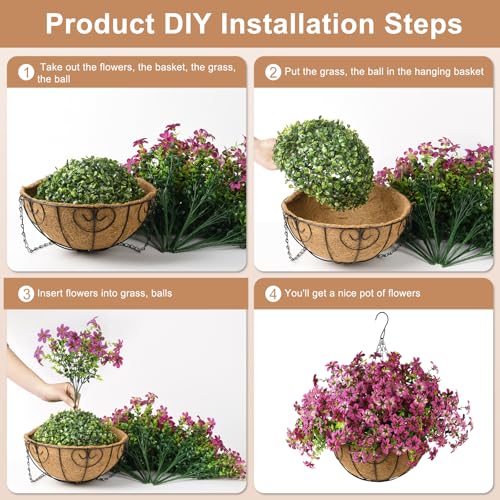 ZFProcess Artificial Flowers Hanging Baskets, Multicolor 12 Bundles Faux Flower Outdoor Hanging Basket Spring Summer Decoration, Fake Flowers Plants for Porch Patio Balcony Home Yard Decor (Rose red) - color: Light Purple
