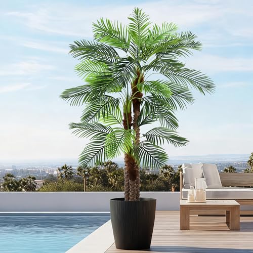 8FT Artificial Palm Tree - Tall Fake Palm Tree with 30 Lifelike Leaves & Realistic Trunk, 96" Large Faux Tropical Phoenix Palm Plant for Home Living Room Poolside Office Hotel Mall Decor - size: 8ft