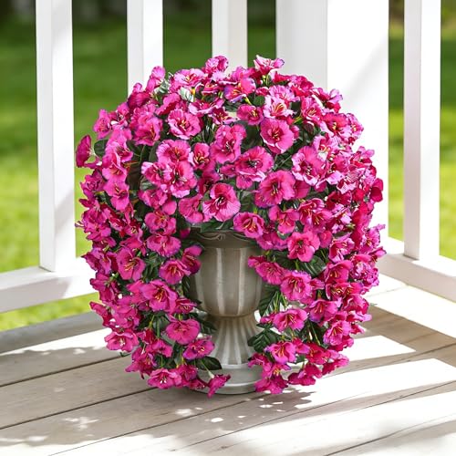 Ivydale Hibiscus Artificial Fake Hanging Flowers Plants for Outdoor Spring Decoration, 2PCS UV Resistant Faux Hibiscus Silk Flowers Realistic Look Real for Planters Outside Porch Patio Yard, Fuchsia - color: A-fuchsia, size: 2pcs