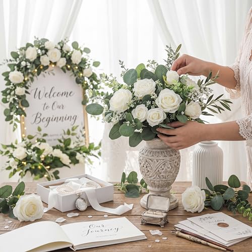Giegxin 180 Pcs 3 Kinds Mixed Artificial Eucalyptus Leaves Stems Bulk Silver Dollar Leaves Picks Dried Eucalyptus Bundle Faux Spray for Wedding Vase Bouquet Floral Arrangement (Green) - color: Green