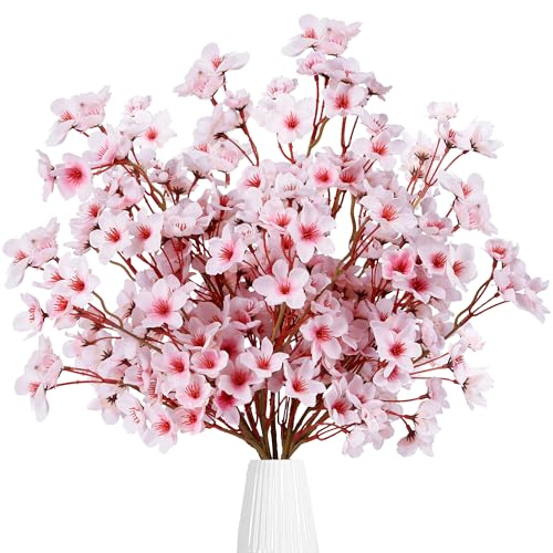 Sggvecsy Artificial Cherry Blossom Flowers 8 Pcs Faux Cherry Blossom Stems Faux Silk Cherry Blossom Branches 15.7’’ Fake Peach Flowers for Vase Arrangements Home Wedding Table Decor (Pink) - color: Pink, size: 8 Pcs