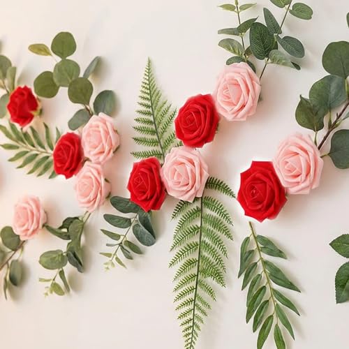 100Pcs Realistic Red Light Pink Artificial Rose Flower Heads, Foam Fake Roses for DIY Wedding Decorations Baby Shower Centerpieces Home Party Valentine's Day Mother's Day Decor - color: 100pcs Red Light Pink Mixed Colors