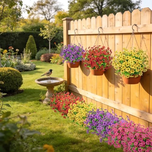 20 Bundles Artificial Flowers for Outdoors, Fake Silk Flowers UV Resistant Faux Realistic Plastic Plants for Spring Summer Porch Patio Garden Planter Window Box Home Decor, Mixed Color - color: Mixed Color