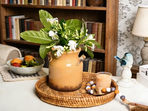 Quoowiit Ceramic Rustic Farmhouse Vase, Distressed Decorative Flower Vase for Home Decor, Ideal Shelf Decor, Yellow Boho Vases for Living Room Bedroom Kitchen Office Centerpiece Table Decorations - color: 6 Inch-yellow