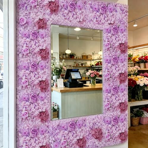 Zythrem Purple Flower Wall Backdrop 12-Pack Rose Wall Panels 15×15 Inch Silk Flower Wedding Backdrop 3D Artificial Floral Backdrop for Birthday Party Home Event Photography Background - color: Purple
