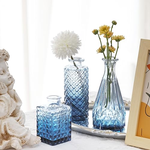 Fixwal Set of 18 Blue Bud Vases for Flowers, Vintage Clear Glass Vases Small Vases for Centerpieces for Home Table Decor Rustic Wedding Decorations - color: Blue, size: 18pcs