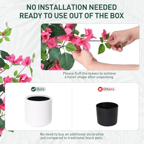 YEPDIN 39.4 inch Artificial Bougainvillea Tree，Faux Flowers Plants with White Decorative Planter,Fake Tree for Living Room,Porch, Garden, Indoors & Outdoors,M100