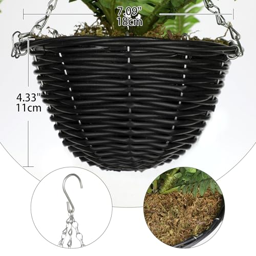 Hollyone Artificial Fern Hanging Basket Plant 25" Boston Ferns 31 Leaves Greenery Plants with Rattan Pot for Outdoors & Indoor Fake Fern Bush Plant in Pot for Patio Entrance Porch Garden Decor Green - color: Hanging Basket - Green Medium 2