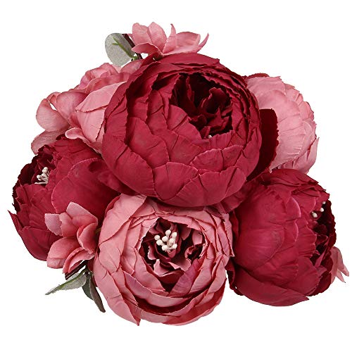 Silk Peony Bouquet Vintage Artificial Peonies Flower for Home Wedding Party Decor (1pcs, Burgundy) - color: Burgundy