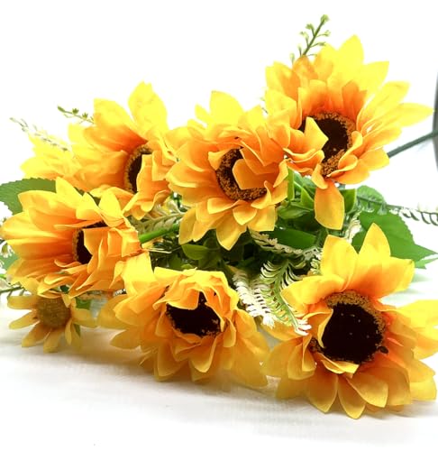 Aliotech Beautiful Yellow Sunflowers Artificial Flowers Mini Fake Sunflowers Bouquet with Stems for Home Decoration Party DIY Wedding Bouquets Baby Shower Outdoor Indoor Decoration(18 flowers)