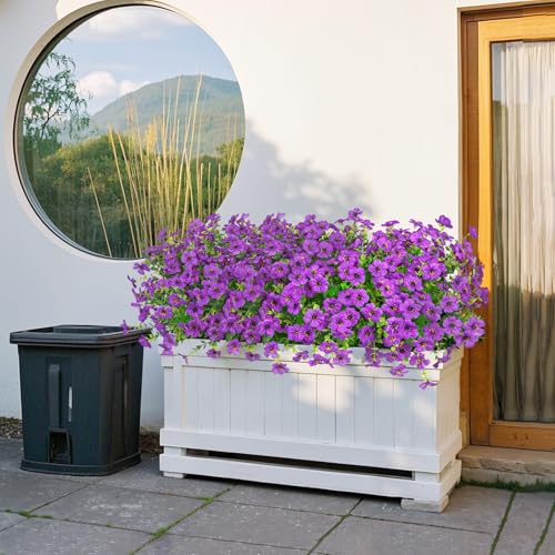 20 Bundles Artificial Flowers for Outdoors Decoration Fake Silk Flowers UV Resistant Faux Plants Artificial Daisy Eucalyptus for Spring Summer Garden Yard Porch Window Home Decor, Purple - color: Purple