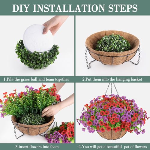 AGIRL Artificial Hanging Flowers with Baskets for Outdoors,UV Resistant Fake Hanging Plants for Outdoor Porch Patio Garden, Realistic Silk Flowers for Spring Summer Home Decor(Red Purple) - color: Red Purple, size: 1PCS
