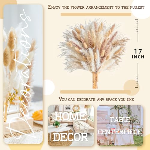 180PCS Natural Pampas Grass Mix Bouquet | Dried Pampas Bouquet for Wedding Boho Flowers Home Table,Desk ,Rustic,Farmhouse Decor - size: 180PCS