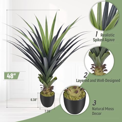 4ft Artificial Spiked Agave Plant, 48inch Faux Agave Plants Indoor Realistic Floor Plant Perfect for Front Porch, Patio, Indoor Outdoor Home, Office Decor (Set of 2) - size: 4ft