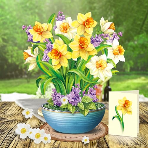 Airpark 3D Pop Up Paper Flowers Bouquet Card 12’‘ with Note & Envelope, Birthday Gifts, Get Well, Thank You, Greeting Cards for Women Mom Wife Friends, Yellow Daffodils - style: Yellow Daffodils